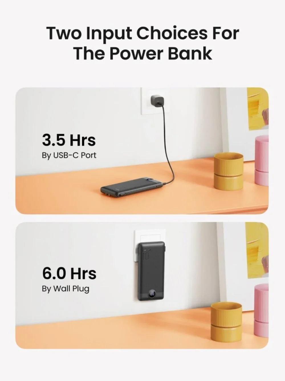 Slim Portable Charger Power Bank 10000mAh with Built-in Cables & LED Display